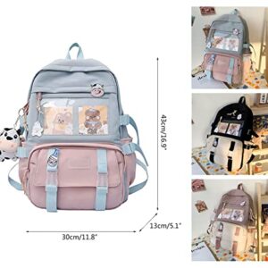 Eagerrich Kawaii Backpack with Cute Pin Accessories Plush Pendant Lovely Pastel Rucksack for School Bag Student Teen Girls Aesthetic Student Bookbags Super-Capacity Waterproof Travel Backpack