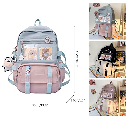 Eagerrich Kawaii Backpack with Cute Pin Accessories Plush Pendant Lovely Pastel Rucksack for School Bag Student Teen Girls Aesthetic Student Bookbags Super-Capacity Waterproof Travel Backpack