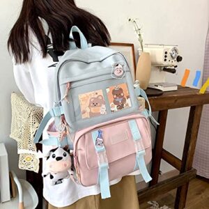 Eagerrich Kawaii Backpack with Cute Pin Accessories Plush Pendant Lovely Pastel Rucksack for School Bag Student Teen Girls Aesthetic Student Bookbags Super-Capacity Waterproof Travel Backpack