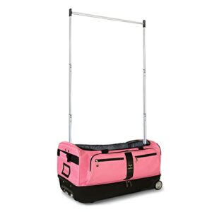 travolution® – newly designed garment rack 28 inch duffel with wheels, collapsible lightweight drop-bottom dance costume travel luggage, pink/black…