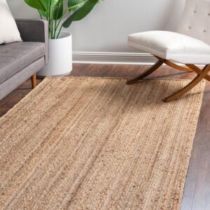 Rugs.com Hand Braided Jute Rug – 4' x 6' Natural Flatweave Rug Perfect for Entryways, Kitchens, Breakfast Nooks, Accent Pieces