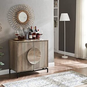 Home Source Grey Wash Console Bar Cabinet with Half Moon Handles