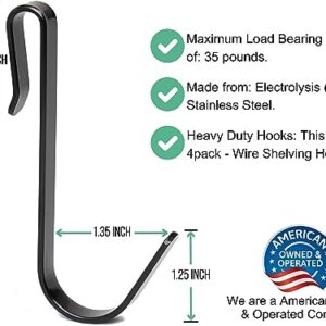 PriZoi Snap-On Wire Shelving Hooks - 4pack of Large 3.5 inch Black Heavy Duty Wire Shelf Hooks