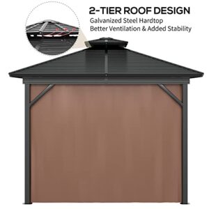 Outsunny 10' x 10' Hardtop Gazebo Canopy with Galvanized Steel Double Roof, Aluminum Frame, Permanent Pavilion Outdoor Gazebo with Netting and Curtains for Patio, Garden, Backyard, Brown