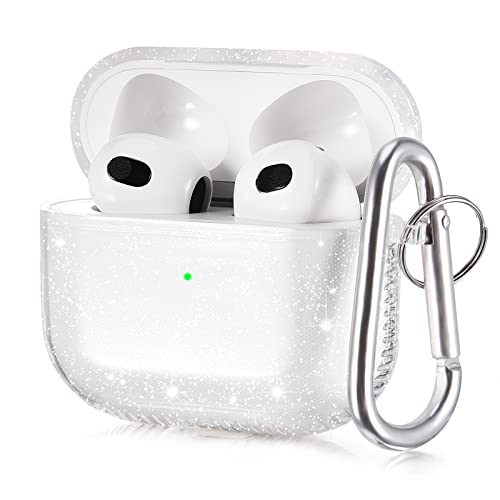 KOREDA Compatible with AirPods 3 2021 3rd Generation Case Cover, Soft Clear TPU Transparent Protective Shockproof Case Designed with Keychain for AirPod 3 Charging Case (Glitter Clear)