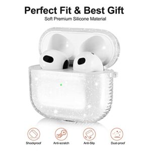 KOREDA Compatible with AirPods 3 2021 3rd Generation Case Cover, Soft Clear TPU Transparent Protective Shockproof Case Designed with Keychain for AirPod 3 Charging Case (Glitter Clear)