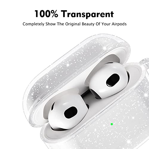 KOREDA Compatible with AirPods 3 2021 3rd Generation Case Cover, Soft Clear TPU Transparent Protective Shockproof Case Designed with Keychain for AirPod 3 Charging Case (Glitter Clear)