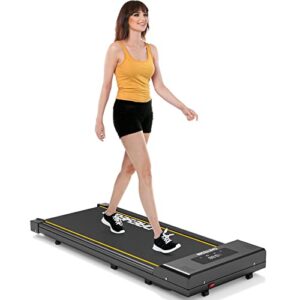 under desk treadmill daeyegim powerful and quiet walking pad with remote, portable, slim, compact and installation-free walking running treadmill for home office - yellow
