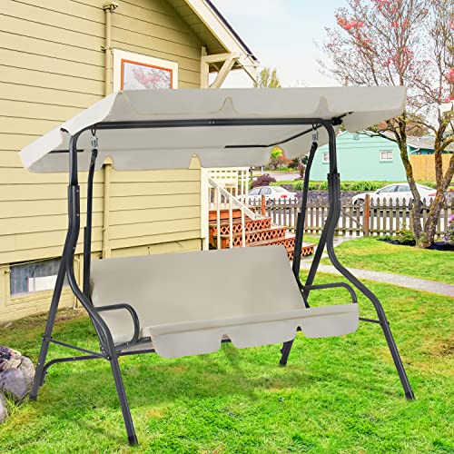 BPS 3-Person Patio Porch Swing Chair with Adjustable Backrest and Canopy - Outdoor Swing Perfect for Patio, Garden, Poolside, and Balcony Relaxation