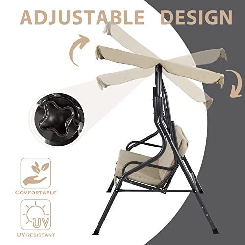 BPS 3-Person Patio Porch Swing Chair with Adjustable Backrest and Canopy - Outdoor Swing Perfect for Patio, Garden, Poolside, and Balcony Relaxation