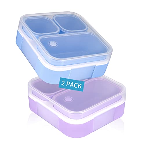 Genteen 2 Packs Kids Lunch Box, Bento Box for Kids, Toddler Lunch Box with 3 Removable Compartments, BPA-Free and Leak-proof Lunch-Box Snack Container for Daycare, School, Ideal Size for Ages 3 to 7