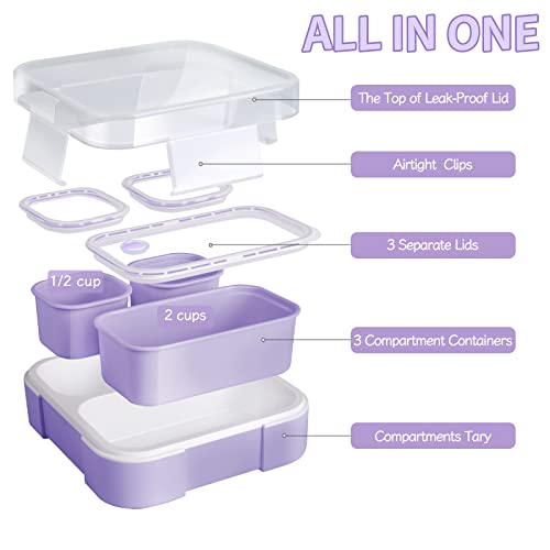 Genteen 2 Packs Kids Lunch Box, Bento Box for Kids, Toddler Lunch Box with 3 Removable Compartments, BPA-Free and Leak-proof Lunch-Box Snack Container for Daycare, School, Ideal Size for Ages 3 to 7