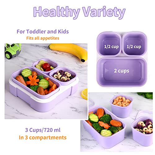 Genteen 2 Packs Kids Lunch Box, Bento Box for Kids, Toddler Lunch Box with 3 Removable Compartments, BPA-Free and Leak-proof Lunch-Box Snack Container for Daycare, School, Ideal Size for Ages 3 to 7