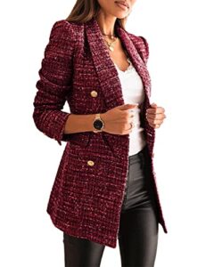 lcucyes women's long sleeve blazer suit slim fit lapel button down jacket coats work office bussiness blazers wine red