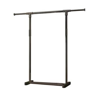 simple standard rod clothing garment rack,super easy assembly no tools required,adjustable floor hanger, used in the bedroom to hang clothes, hats, bags,shoes boxes,rolling clothes organizer,black