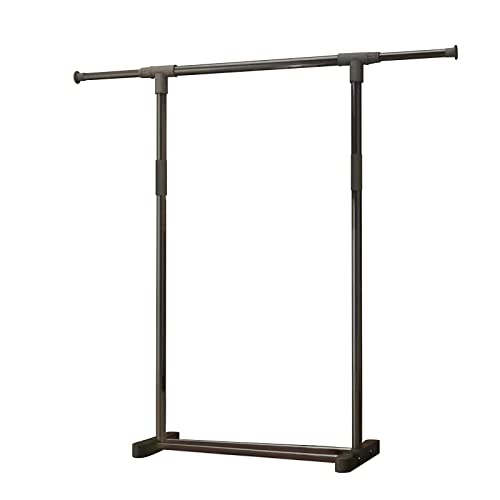 Simple Standard Rod Clothing Garment Rack,Super Easy Assembly NO Tools Required,Adjustable Floor Hanger, Used in The Bedroom to Hang Clothes, Hats, Bags,Shoes Boxes,Rolling Clothes Organizer,Black