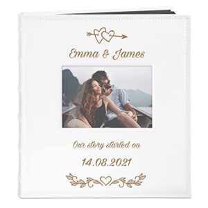 maverton photo album - customised white cover with a photo frame - 60 black pages - memory book for couples - for parents - photo book for wedding - love