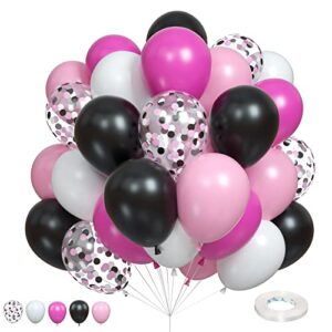 balloons black and pink, pack of 60 hot pink black white latex balloon and confetti balloons, rose red pink party balloons decoration for girls mouse theme birthday party baby shower bridal shower