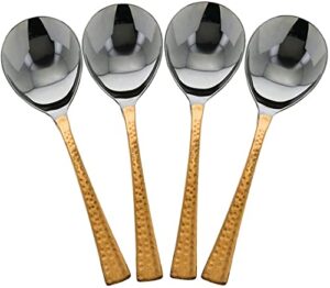 vakratunda kitchenwares set of 4 serving spoon with hammer copper handle, spoons for dinnerware serve ware, non-slip serving tools for modern kitchen, serving spoons for home, 8”