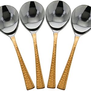 VAKRATUNDA KITCHENWARES Set of 4 Serving Spoon with Hammer Copper Handle, Spoons for Dinnerware Serve ware, Non-Slip Serving Tools for Modern Kitchen, Serving Spoons for Home, 8”