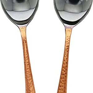 VAKRATUNDA KITCHENWARES Set of 4 Serving Spoon with Hammer Copper Handle, Spoons for Dinnerware Serve ware, Non-Slip Serving Tools for Modern Kitchen, Serving Spoons for Home, 8”