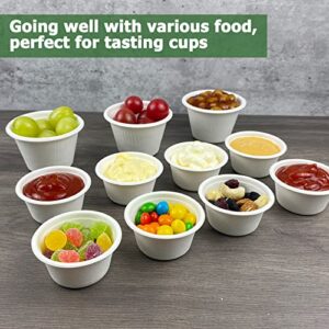 CAMKYDE 2 oz Disposable Bagasse Fiber Souffle Cups 100pk, 100% Natural Biodegradable Compostable Condiment Cups Sample Cups Tasting Cups (White, Pack of 100)