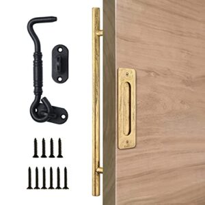 miwooyy 23 inch barn door handle distressed gold - rustic sliding barn pull flush door handles with lock hook latch sets, for barn door gates garages sheds