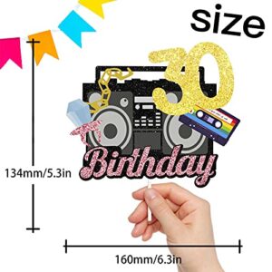 Gold Glitter Vintage Boombox 30th Birthday Cake Topper Retro Throwback Thirty Years Old Theme Decor Supplies Happy Birthday Party Decorations