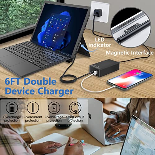 65W Surface Pro Charger Compatible with Surface Pro 9 8 3 7 6 5 4 X Microsoft Surface Charger Windows Surface Laptop Charger 1 2 3 4 with 5V 1A USB Charging Port LED 65W 44W 36W Power Supply Cord