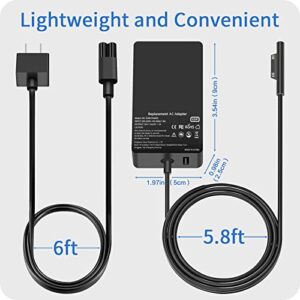 65W Surface Pro Charger Compatible with Surface Pro 9 8 3 7 6 5 4 X Microsoft Surface Charger Windows Surface Laptop Charger 1 2 3 4 with 5V 1A USB Charging Port LED 65W 44W 36W Power Supply Cord