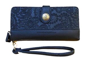 stone mountain usa paisley embossed leather slg womens wallet wristlet black