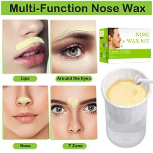 Nose Wax Kit ,Nose Hair Removal Kit with Wax beads 20 Safe Tip Applicator,10 Containers and 10 Moustache Stencils , Nose Waxing Kit for Men and Women Easy, Quick and Painless Nose Hair Wax