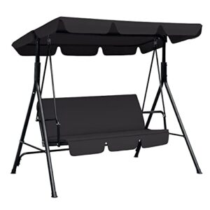rankok 3-seat outdoor porch swing with adjustable tilt canopy removable cushion all-weather conversation patio swing waterproof outside furniture set for garden poolside balcony backyard (black)