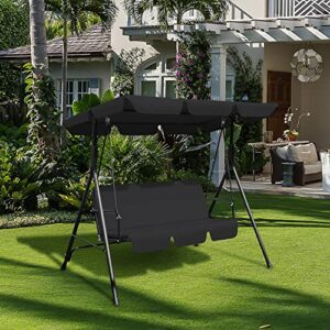 Rankok 3-Seat Outdoor Porch Swing with Adjustable Tilt Canopy Removable Cushion All-Weather Conversation Patio Swing Waterproof Outside Furniture Set for Garden Poolside Balcony Backyard (Black)