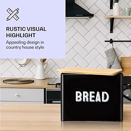 Granrosi Large Black Bread Box for Kitchen Countertop, Bread Storage Container, Breadbox, Bread Container, Bread Boxes, Bread Keeper, Bread Holder - Farmhouse Bread Box with Bamboo Wooden Lid - Black