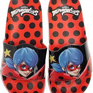 Miraculous Ladybug Girls' Sport Sandals, Comfort Casual Sport Slide, Black/Red, Little Kid Size 12/13