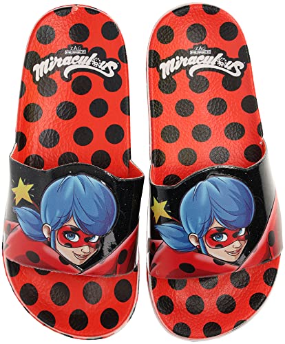 Miraculous Ladybug Girls' Sport Sandals, Comfort Casual Sport Slide, Black/Red, Little Kid Size 12/13