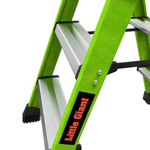 Little Giant Ladders, Sure Step, 3-Step, Double-Sided Step Stool, Fiberglass, (11953), Type 1AA, 375 lbs Weight Rating, Hi-viz Green