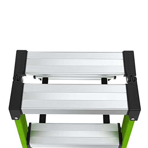 Little Giant Ladders, Sure Step, 3-Step, Double-Sided Step Stool, Fiberglass, (11953), Type 1AA, 375 lbs Weight Rating, Hi-viz Green