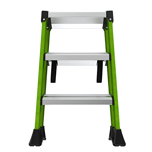 Little Giant Ladders, Sure Step, 3-Step, Double-Sided Step Stool, Fiberglass, (11953), Type 1AA, 375 lbs Weight Rating, Hi-viz Green