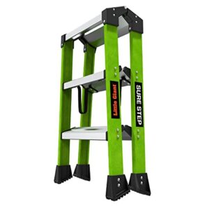 Little Giant Ladders, Sure Step, 3-Step, Double-Sided Step Stool, Fiberglass, (11953), Type 1AA, 375 lbs Weight Rating, Hi-viz Green