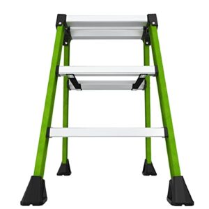 Little Giant Ladders, Sure Step, 3-Step, Double-Sided Step Stool, Fiberglass, (11953), Type 1AA, 375 lbs Weight Rating, Hi-viz Green