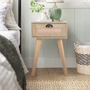 Sophia & William Rattan Nightstands Set of 2 Side End Table Bedside Table with Rattan Drawer and Solid Wood Legs for Bedroom Living Room and Small Space