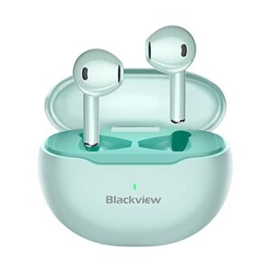 blackview bluetooth headphones, bt5.3 wireless earbuds with ipx7 waterproof stereo headphones in ear built in mic headset premium sound, airbuds 6 with cvc 8.0 noise reduction, touch control - green