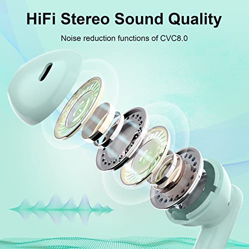 Blackview Bluetooth Headphones, BT5.3 Wireless Earbuds with IPX7 Waterproof Stereo Headphones in Ear Built in Mic Headset Premium Sound, AirBuds 6 with CVC 8.0 Noise Reduction, Touch Control - Green