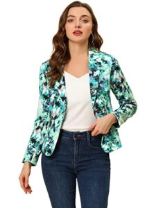 allegra k women's open front notch lapel printed business casual suit blazer jacket small green-flower