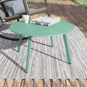grand patio round outdoor coffee table, weather resistant steel large side table for balcony, porch, deck, poolside, mint green