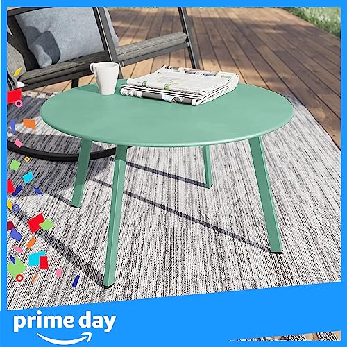 Grand patio Round Outdoor Coffee Table, Weather Resistant Steel Large Side Table for Balcony, Porch, Deck, Poolside, Mint Green