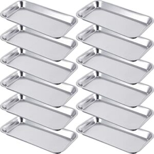 12 pieces small metal tray procedure trays lab instrument tools medical tray small dental tray stainless steel mini surgical instruments tool for lab dental piercing organizer, 8.9 x 4.6 x 0.8 inch