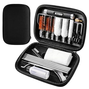 shotgun cleaning kit 12 20 410 - gauge caliber 21 in 1 zippered compact portable case bronze brush, brass adaptor, cotton mop, cleaning pick, patch holder, cleaning patches, empty oil bottle (black)